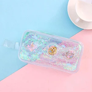 Fashion Floating Shiny Holographic Liquid Quicksand Glitter Makeup Cosmetic Bag Crystal Pencil Case