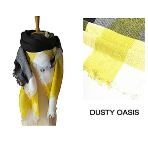 European American New Yellow-Grey Cashmere Large Plaid Square Scarf Female Enlarged Double-Sided Shawl