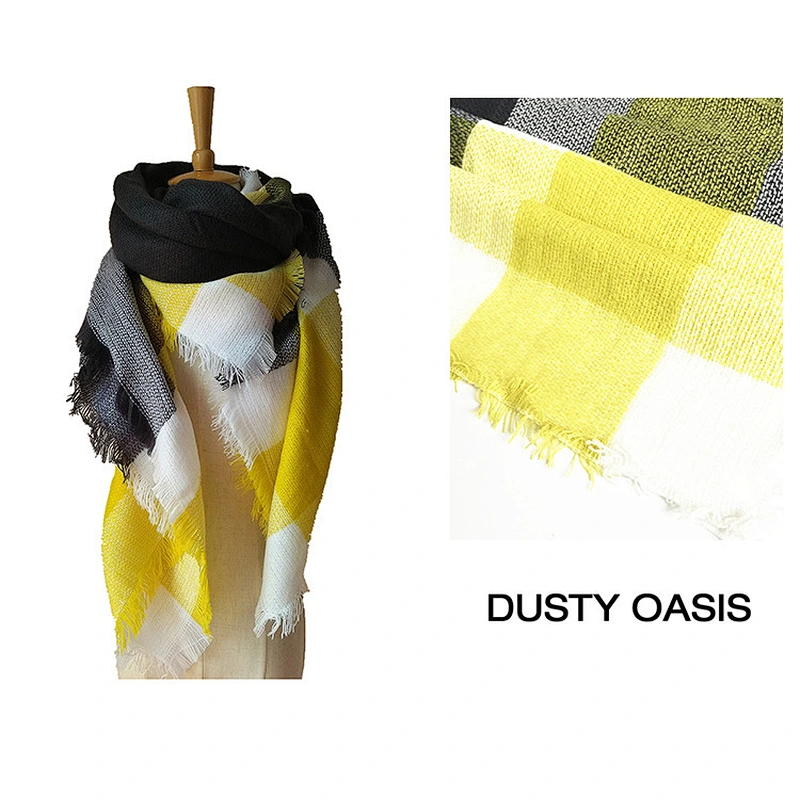 European American New Yellow-Grey Cashmere Large Plaid Square Scarf Female Enlarged Double-Sided Shawl