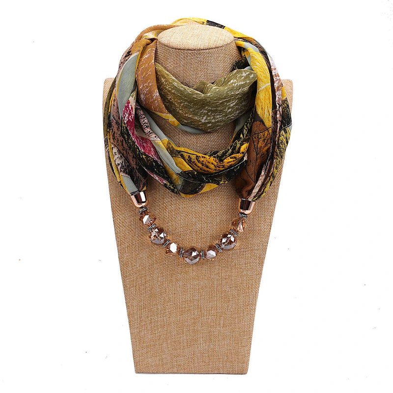 Wholesale 2020 Newest Scarf Jewelry Fashion Pattern Printed Chiffon Small Handmade Women Pendant Jewelry Necklace Scarf