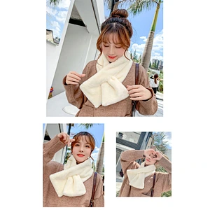 Fashion Ladies Thick Plush Solid Color Scarf Winter Trend All-Match White Plush Neck Scarf
