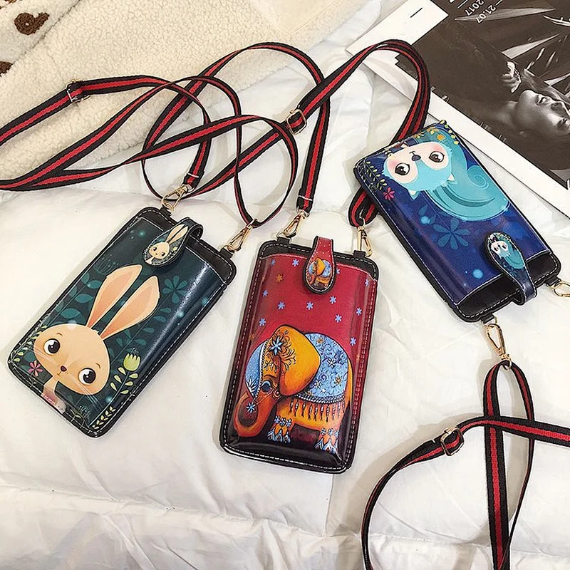 2020 New Mobile Phone Bag Cartoon Printing Casual Shoulder Bag Trendy Messenger Lady Bag