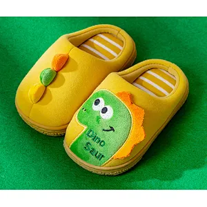 Custom Plush Kids Cute Dinosaur Indoor Slippers Cartoon Thermal Slippers Winter Plush Dinosaur Slippers