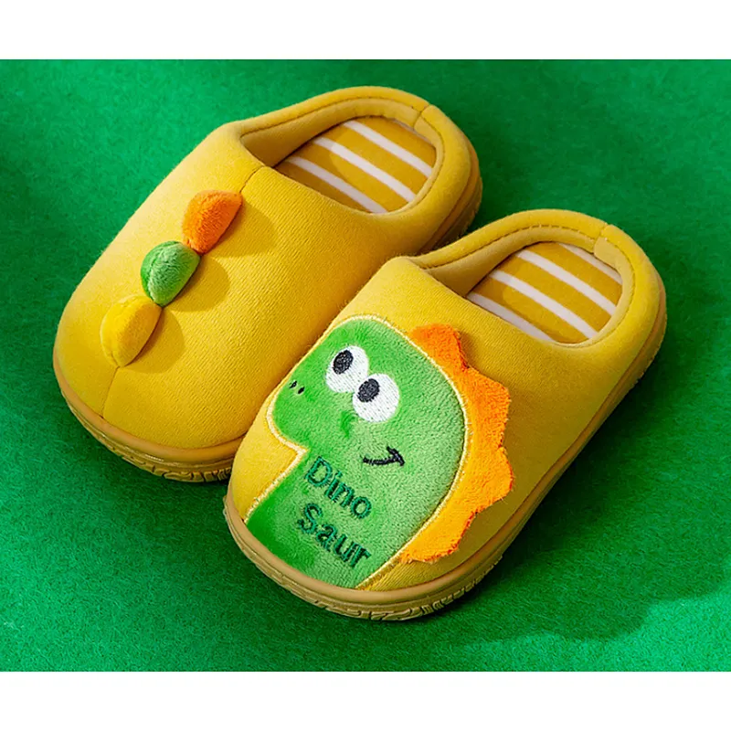 Custom Plush Kids Cute Dinosaur Indoor Slippers Cartoon Thermal Slippers Winter Plush Dinosaur Slippers