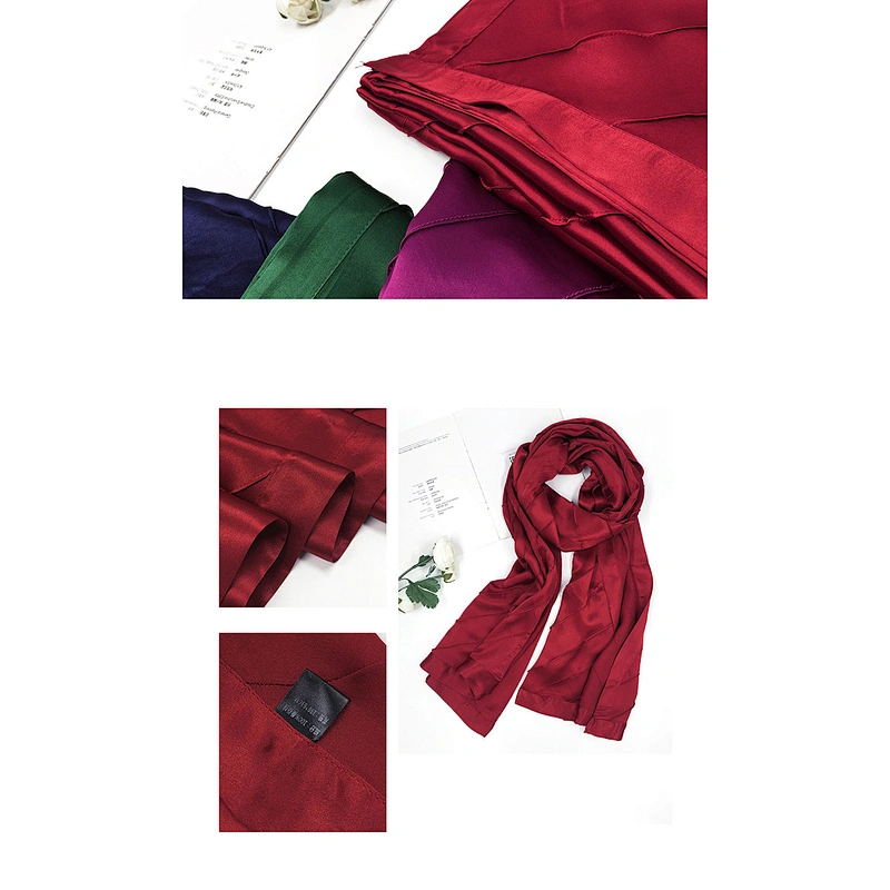 Luxury Long Plain Hijab Head Silk Scarves Custom Twill Ladies Satin Pure Color Silk Scarf Women