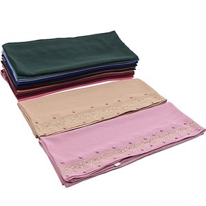 Islamic Lady pure color hot drill pearl women scarf chiffon muslim pearl hijab scarf