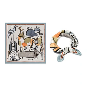 New scarf female 55x55 cartoon animal printed all-matching neck scarf bandana square silk scarf