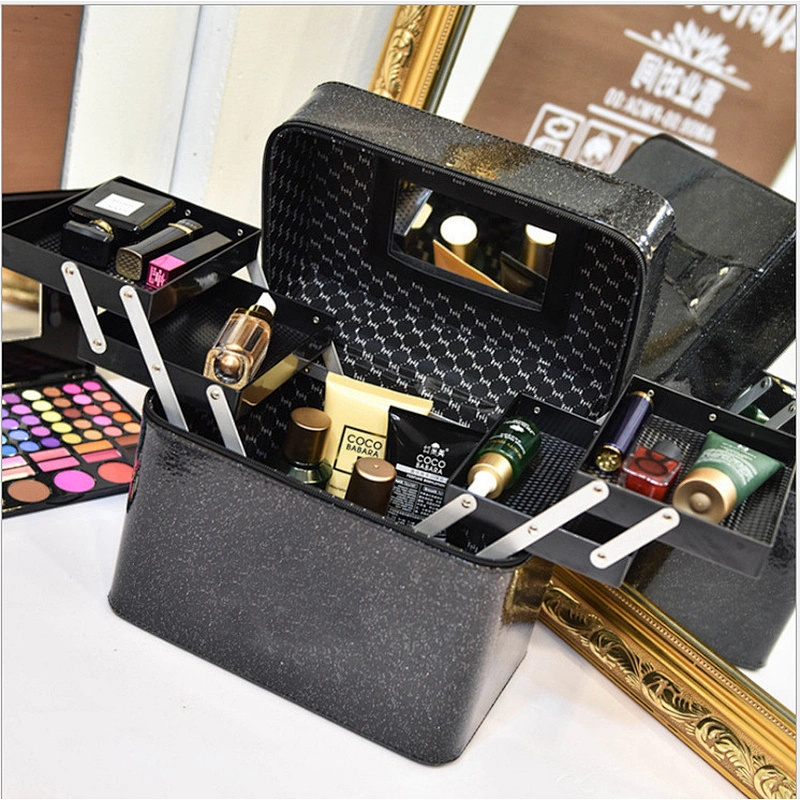 Portable Cosmetic Box Waterproof Toiletries Organizer, Professional PVC Travel Cosmetic Organizer Makeup Brush Case