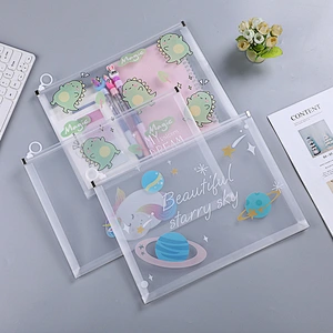 New Transparent A4 File Bag Thickened PP Student Test Paper Storage Bag Finger Ring Waterproof Pull Side Pencil Bag