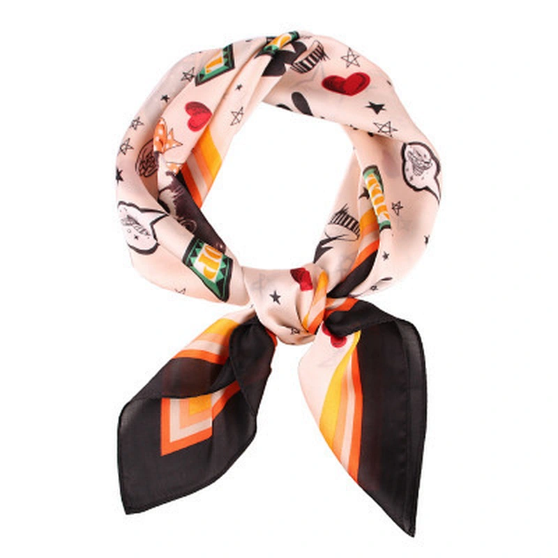 Spring and autumn wild new decorative ladies small square scarf custom print satin silk square scarf