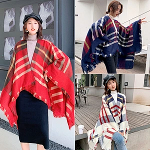 Striped Fashion Autumn Warm Scarf European American Ethnic Wind Shade Sunscreen Cloak Shawl