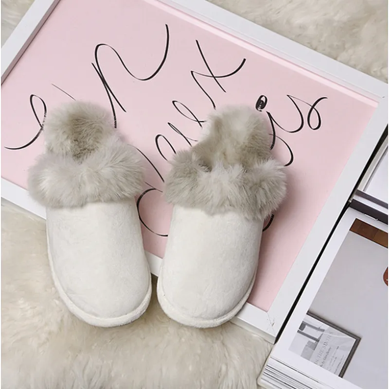 Couple wool slippers men women home indoor winter large size men's non-slip rubber-soled cotton shoes slippers