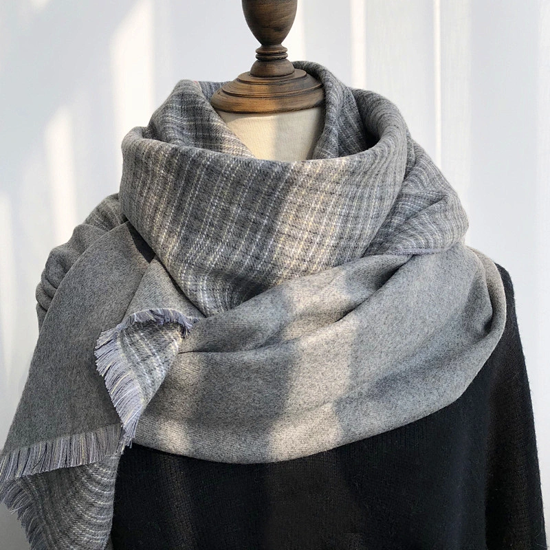 Luxuriant Latest Desirable Cashmere Scarf Plaid Double-Sided Winter Scarf Fashions Long Shawl