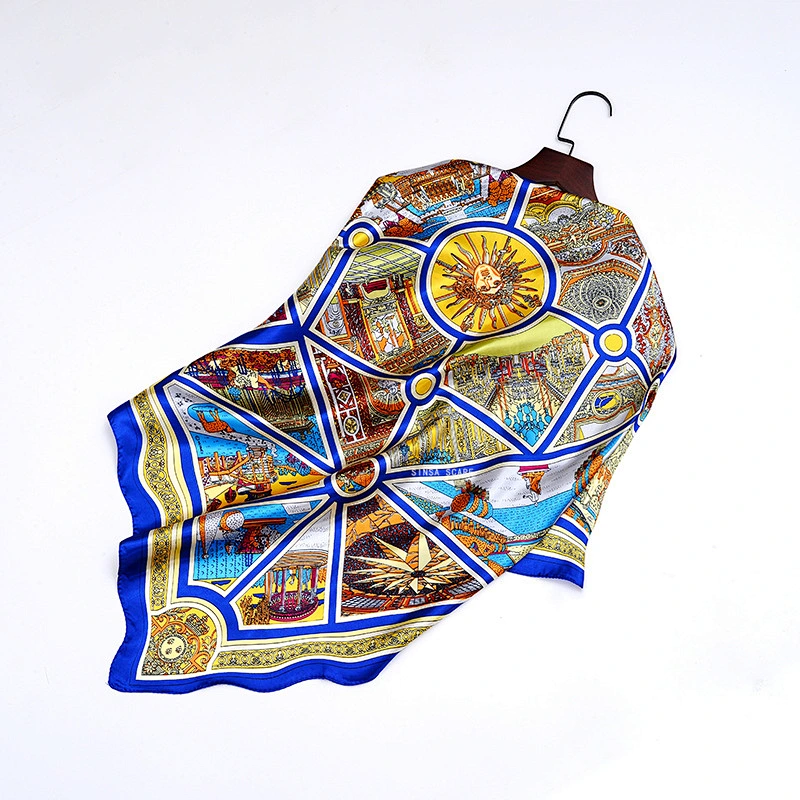 Hot sale Europe and the United States new printing simulation silk satin scarf scarf large square shawl multi-style wholesale
