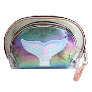 2 Pcs Women Lipstick Waterproof Portable Large Capacity Makeup Mermaid Laser Cosmetic Bag