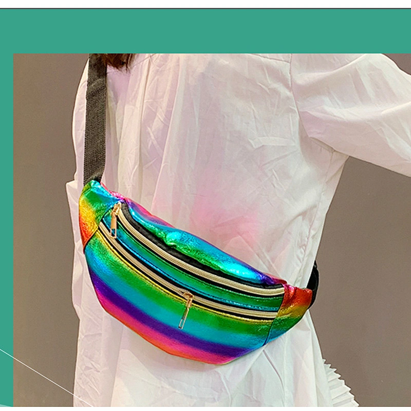 Holiday Bag Holographic PU Ladies Chest Bag Women Waist Bag Laser Fanny Pack Running Zip Belt Money Pouch Travel