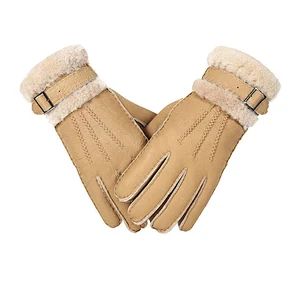 hot-selling fashion men's real sheepskin gloves winter thick warm windproof leather gloves for outdoor