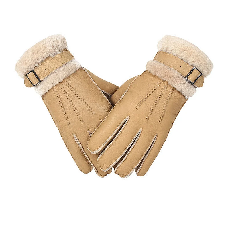 hot-selling fashion men's real sheepskin gloves winter thick warm windproof leather gloves for outdoor