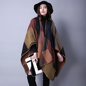Autumn Winter Scarf Lattice Ladies Travel Shawl Cashmere European Ethnic Wind Split Thick Cloak
