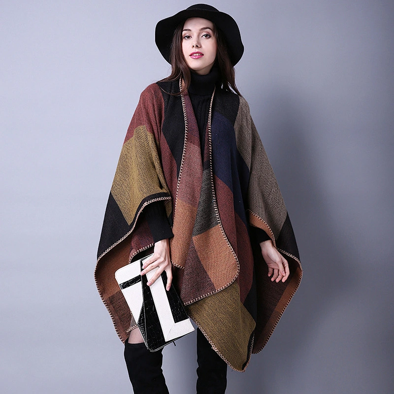 Autumn Winter Scarf Lattice Ladies Travel Shawl Cashmere European Ethnic Wind Split Thick Cloak