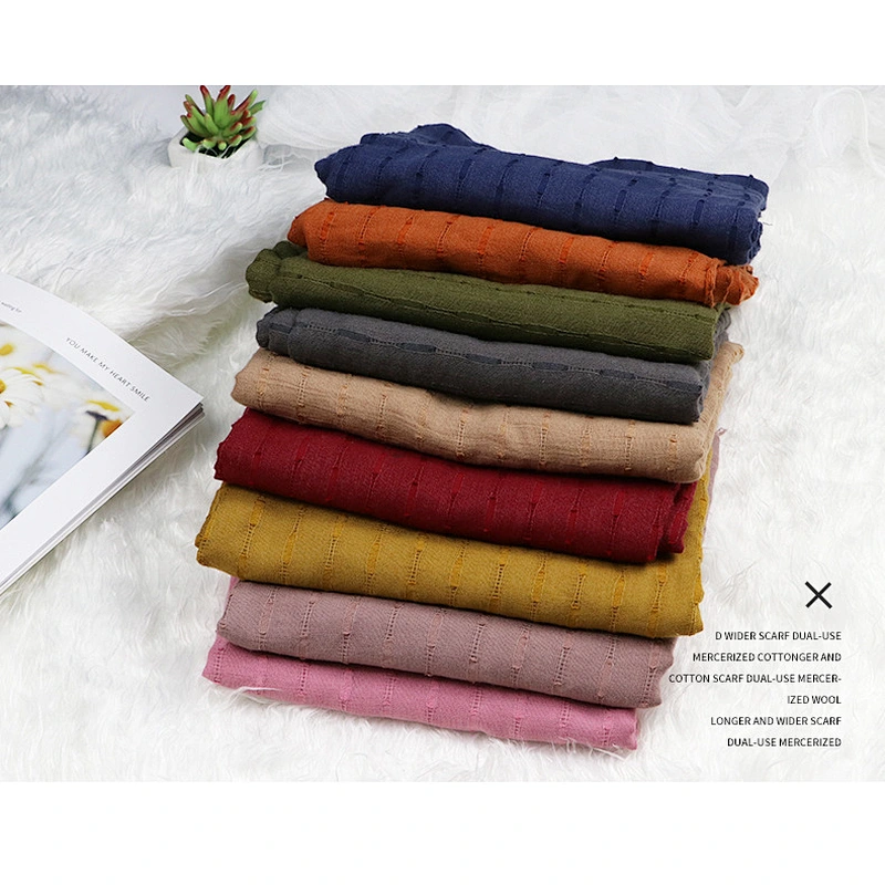 2020 Winter Cotton Multicolor Scarf Female Classic Hollow Strip Pattern Gauze Scarf Long Shawl