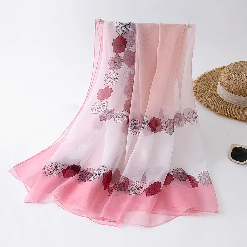 2020 new printed silk scarf summer sunscreen ice silk shawl beach towel seaside long shawl scarf