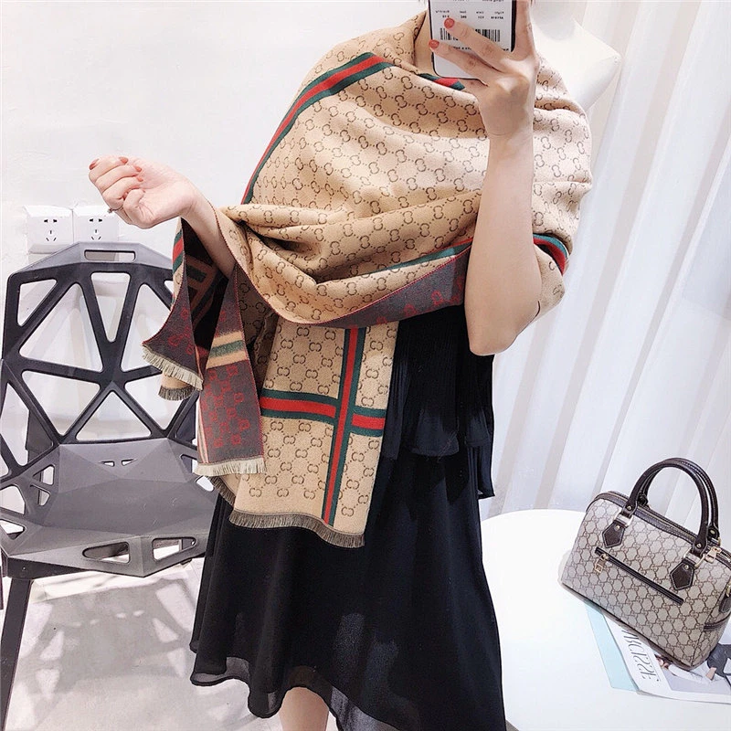 2020 New Cashmere Scarf Female Autumn Winter Letter CC Warm Dual-Use Long Shawl