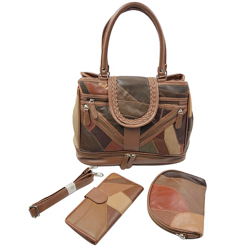 2020 New Arriving WMS 3 Bags Compartment Patch Leather Crossbody Vintage Woman Leather Handbags Set