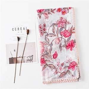 Summer new cotton and linen scarf long dual-use air conditioning fringed beach towel sunscreen shawl