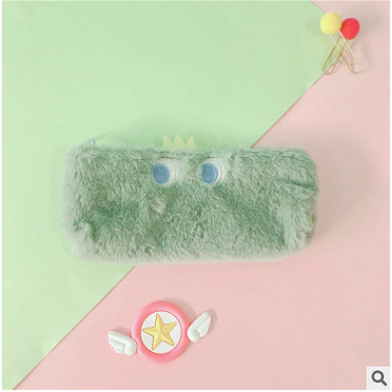 Korea Creative Dinosaur Park Plush Round Pencil Case Ins Cartoon Cute Stationery Pencil Bag