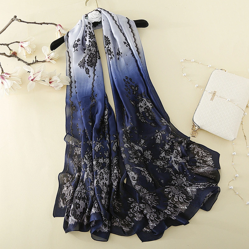 Wholesale spring scarf new fashion wild female printed soft pure simulation silk sunscreen shawl scarf
