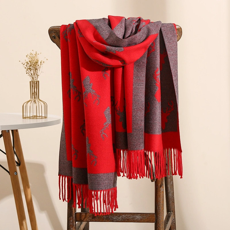 Small Daisy Flower Cashmere Scarf Female Winter Korean Version Double-Sided Printing Student Warm Tassel Scarf