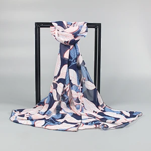 Spring and summer sun protection shawl silk scarf beach towel leaves printed women chiffon scarf