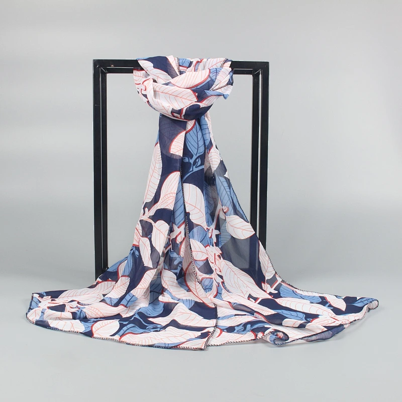 Spring and summer sun protection shawl silk scarf beach towel leaves printed women chiffon scarf