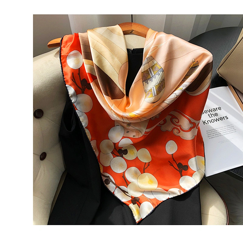 High Quality Custom Design Soft Modern Printing 110*110CM Square Silk Scarf For Women
