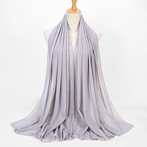 Wholesale Muslim Long Multi Color Plain Pearl Hijab Chiffon Scarf For Women
