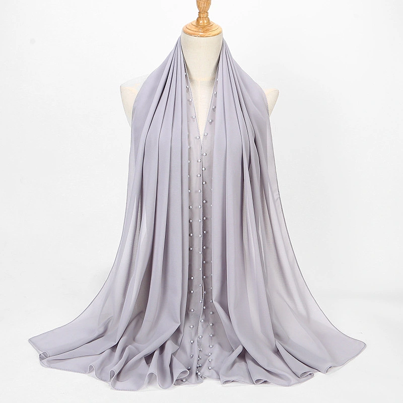 Wholesale Muslim Long Multi Color Plain Pearl Hijab Chiffon Scarf For Women