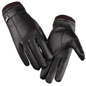 Factory Direct Men'S Leather Gloves Winter Warm Touch Screen PU Leather Gloves For Riding Waterproof Windproof