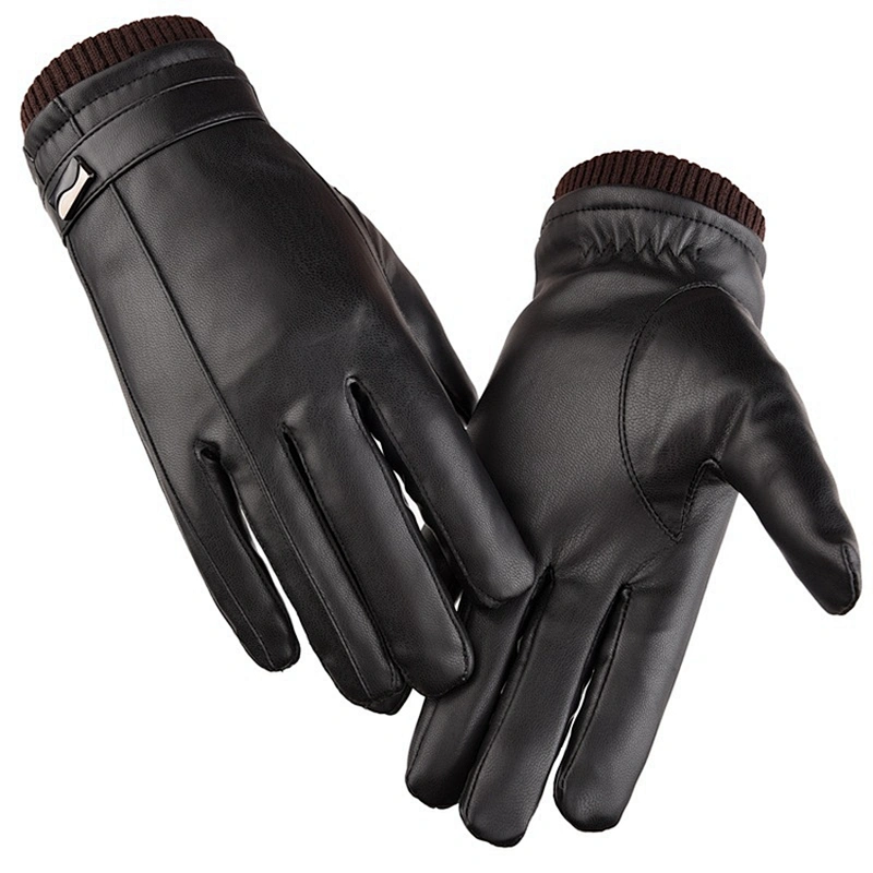 Factory Direct Men'S Leather Gloves Winter Warm Touch Screen PU Leather Gloves For Riding Waterproof Windproof