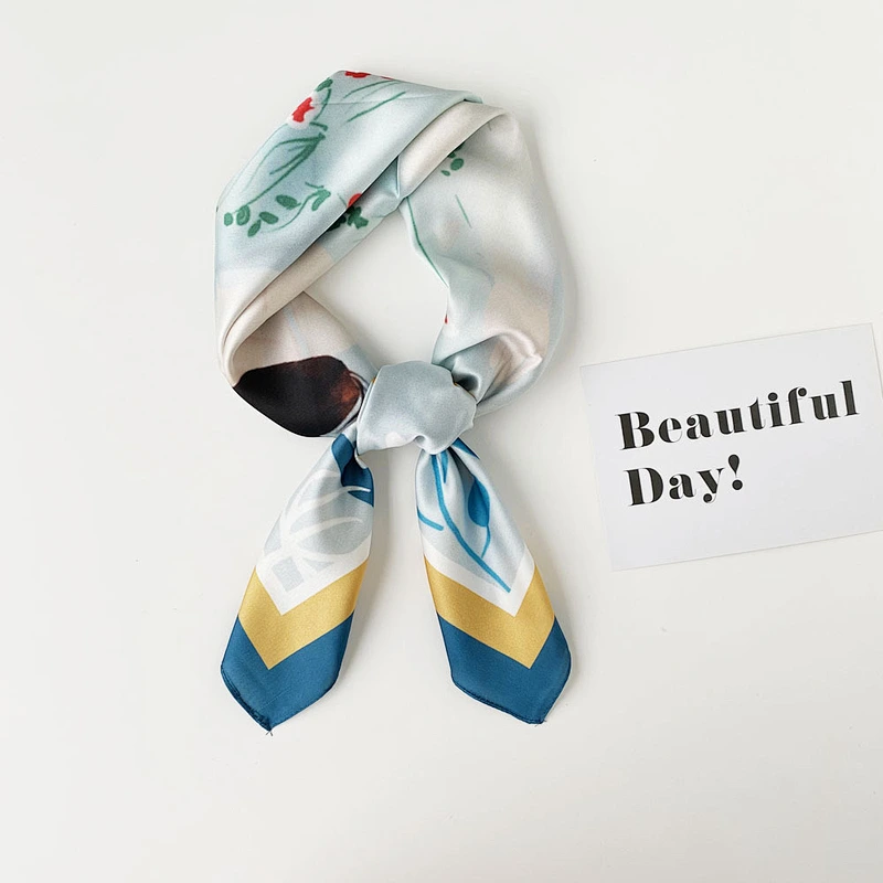 Original Spring Autumn New Digital Printing Small Square Scarf Korean Western Fashion Thin Silk Scarf Women