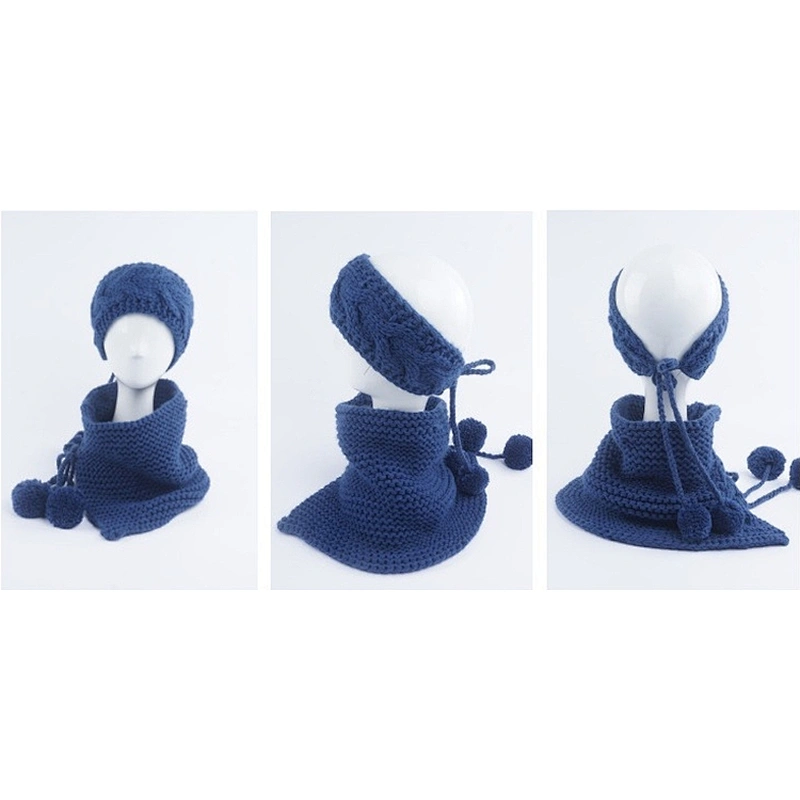 2020 New Kids Hat Suit Autumn Winter Warm Knitted Hat Cute Female Baby Hat Neck Scarf Two-Piece Set With Pom Pom