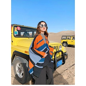 Wholesale Striped Scarf Women Korean Summer Desert Travel Shawl Thickened Cloak