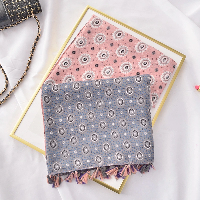 New Spring Summer Travel Ethnic Scarf Geometric Pattern Color Matching Twill Cotton Beach Towel Cotton Linen Scarf