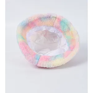 2020 Bucket Hat Rainbow Color Stylish Tie-Dyed Warm Furry Bucket Hats Colorful Fur Hat