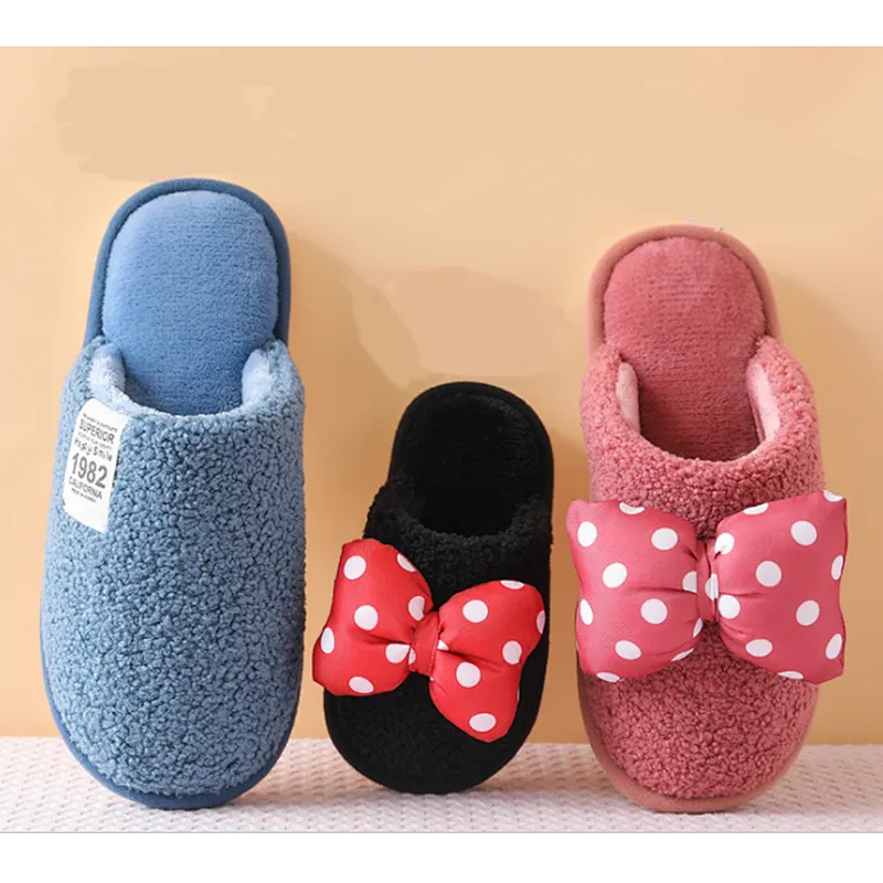 Winter Warm Cute Parent-Child Shoes Plush Children Cotton Slippers For Kids Baby Boys Girls Indoor Furry Slippers