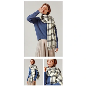 Plaid Thickened Warmth Winter Cashmere Scarf, Female Autumn And Winter Shawl, Western Style Scarf Shawl