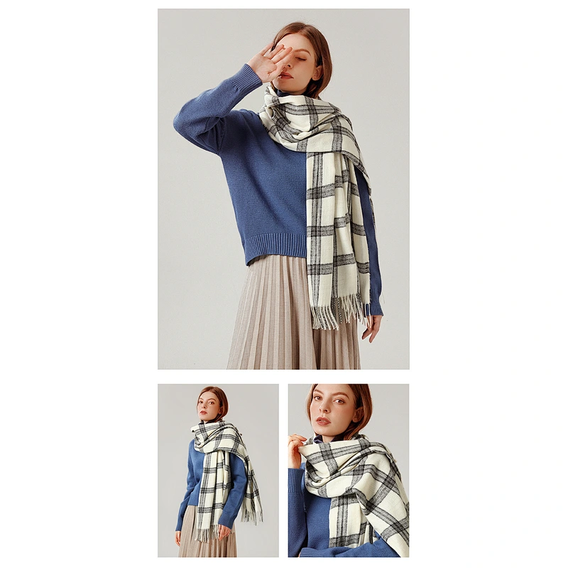 Plaid Thickened Warmth Winter Cashmere Scarf, Female Autumn And Winter Shawl, Western Style Scarf Shawl