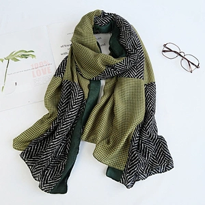 2020 Korean Version Autumn New Printed Scarf Geometric Plaid Long Cotton And Linen Medium Thick Shawl Scarf