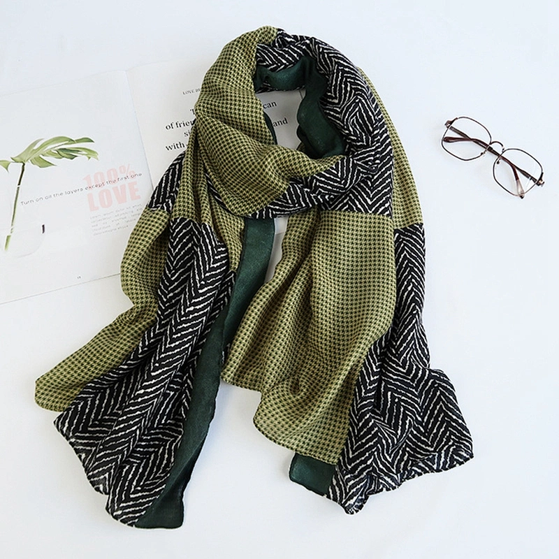 2020 Korean Version Autumn New Printed Scarf Geometric Plaid Long Cotton And Linen Medium Thick Shawl Scarf