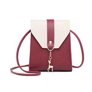 Wholesale Korean PU Leather Crossbody Bags Contrast Color Handbags For Girls With Deer Pendant